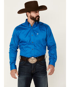 Ariat Men's Solid Blue Team Logo Long Sleeve Button-Down Western Shirt , Blue, hi-res