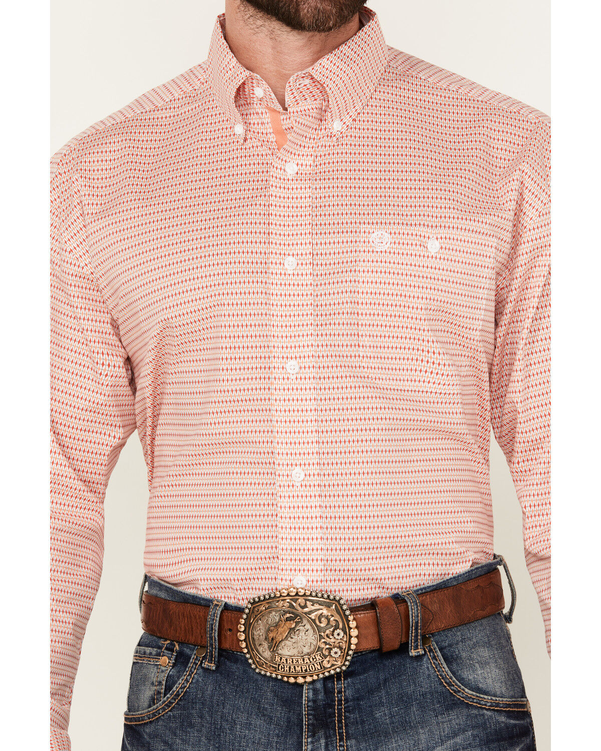 Image #3 - George Strait by Wrangler Men's Geo Print Long Sleeve Button-Down Stretch Western Shirt, Red, hi-res