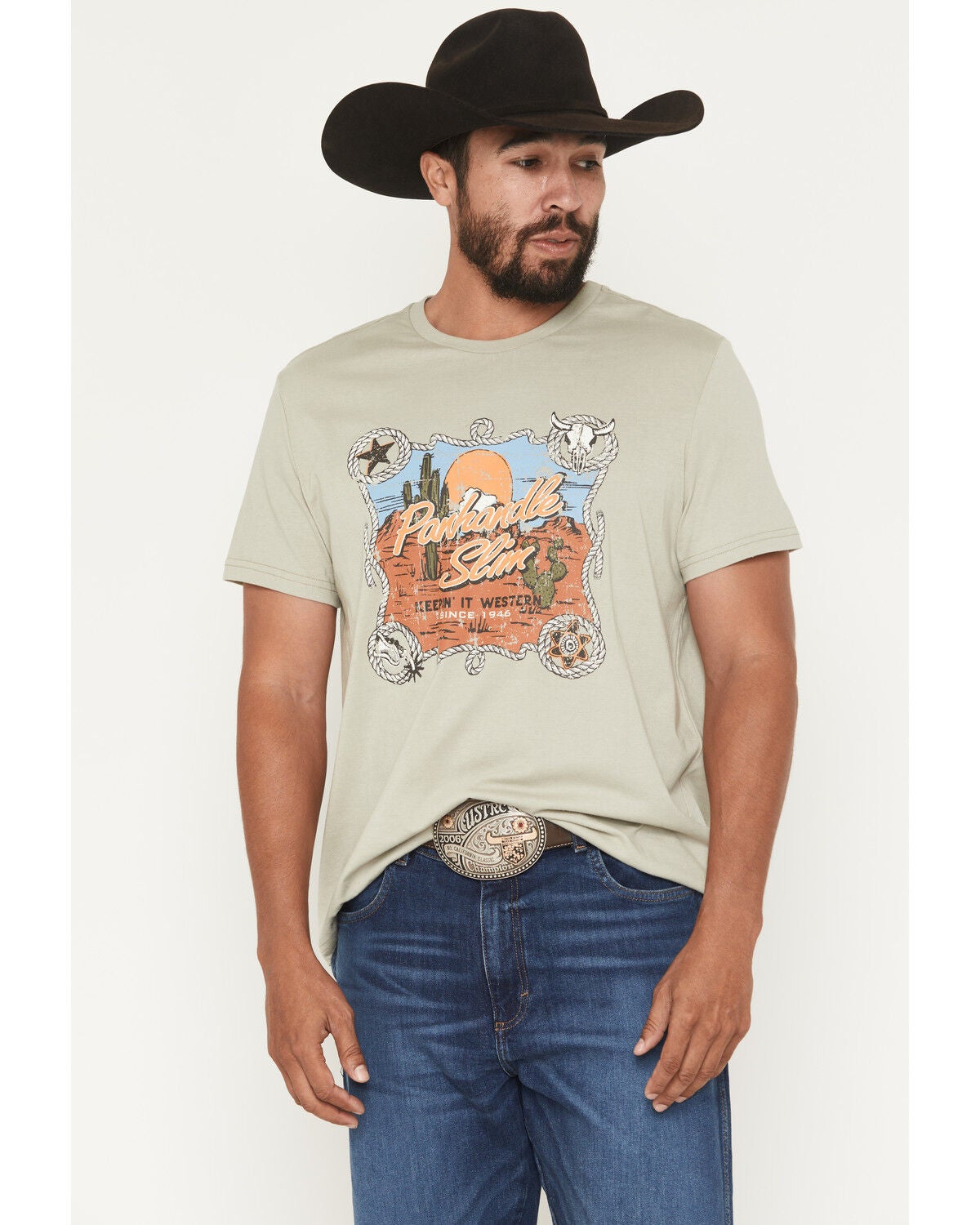 Panhandle Slim Men's Logo Short Sleeve Graphic T-Shirt, Sage, hi-res