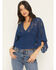 Image #1 - Shyanne Women's Wrap Front Long Sleeve Lace Top, Navy, hi-res