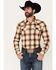 Blue Ranchwear Galveston Plaid Print Long Sleeve Snap Western Shirt, Dark Brown, hi-res