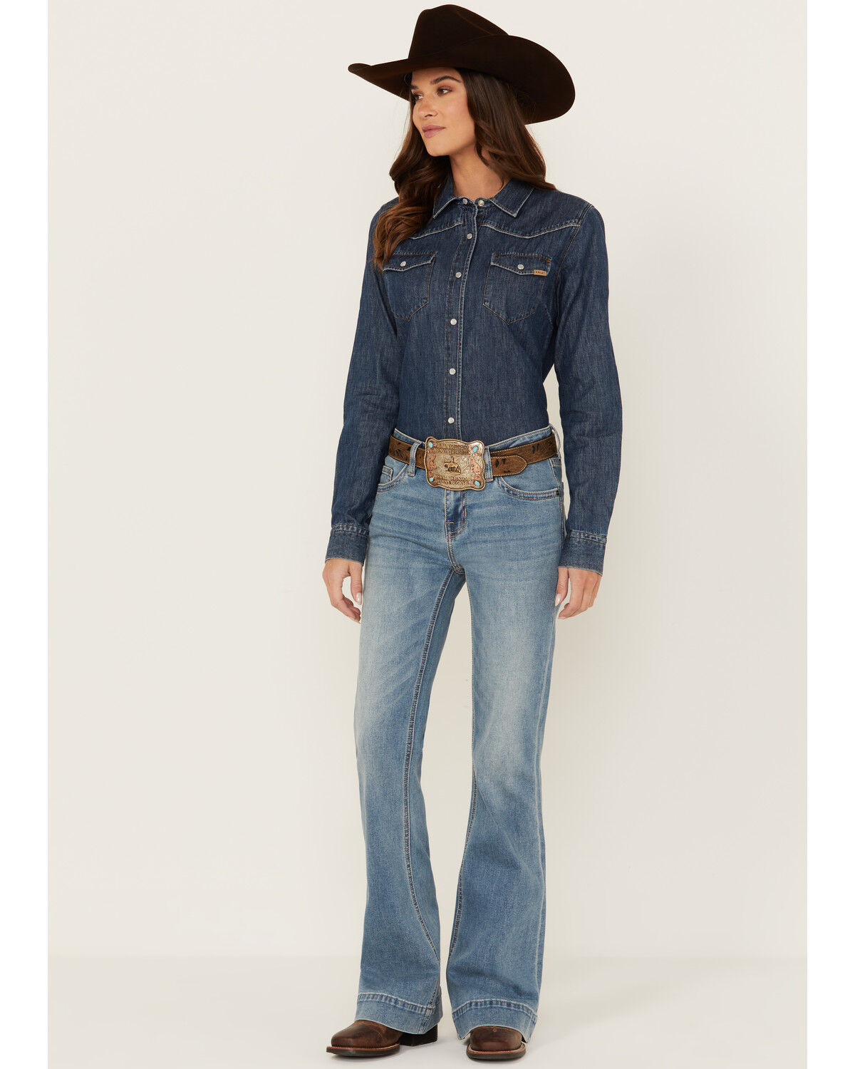 Image #3 - Rock & Roll Denim Women's Light Wash Mid Rise Embroidered Trouser Stretch Denim Jeans, Light Wash, hi-res