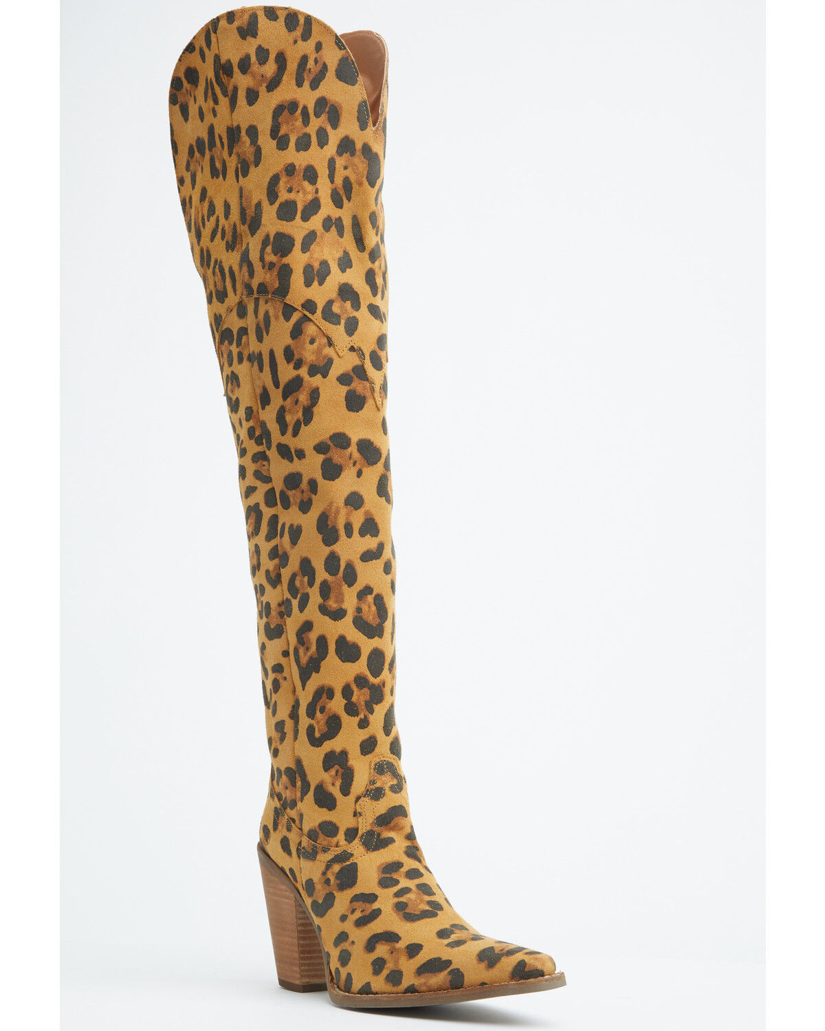 Image #1 - Dingo Women's Diva Leopard Print Thigh High Western Boots - Snip Toe, Leopard, hi-res