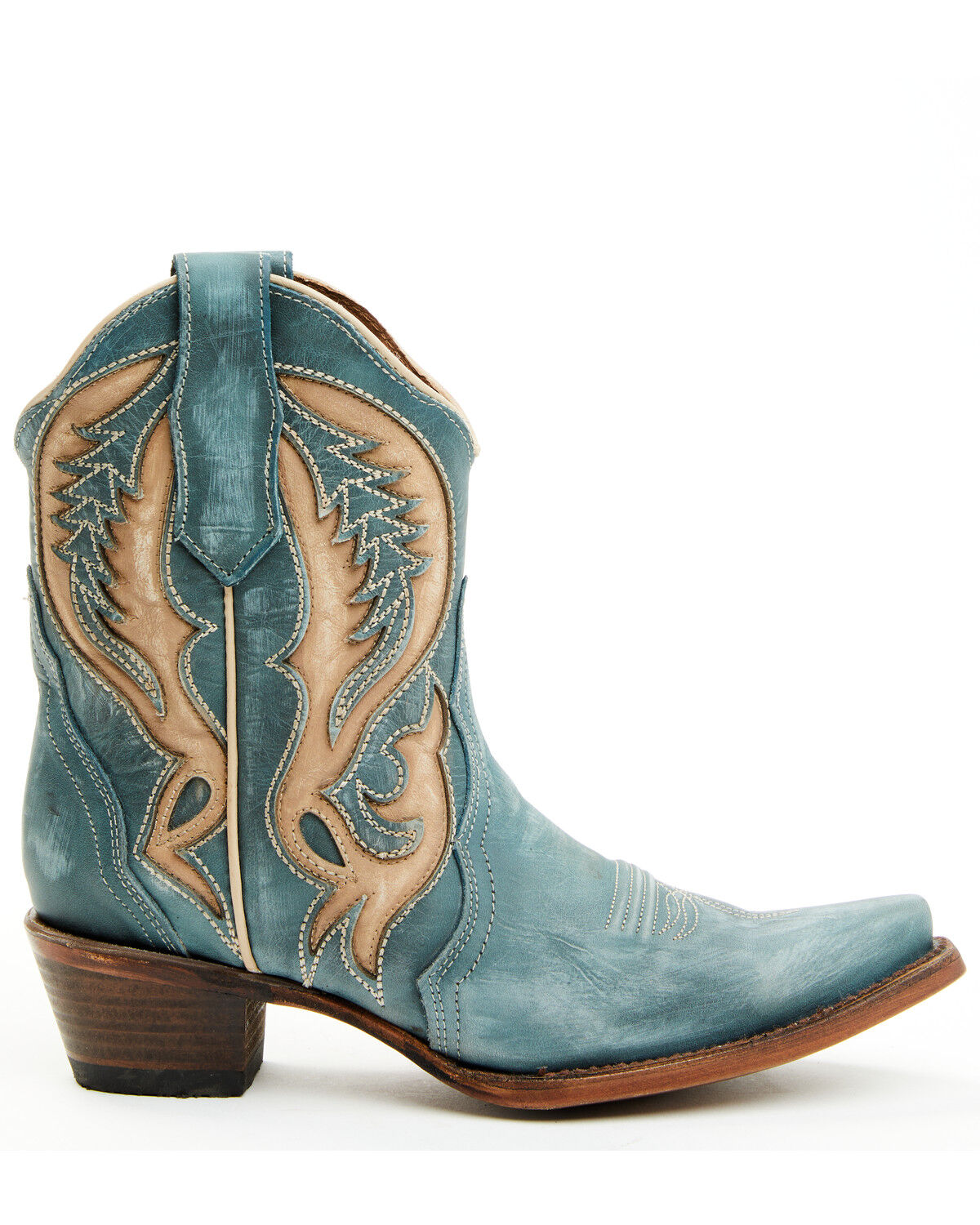 Image #2 - Circle G Women's Distressed Inlay Western Booties - Snip Toe, Blue, hi-res