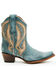 Image #2 - Circle G Women's Distressed Inlay Western Booties - Snip Toe, Blue, hi-res