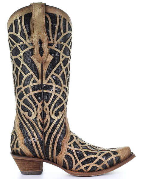 Image #2 - Corral Women's Black Glitter Inlay Western Boots - Snip Toe, , hi-res