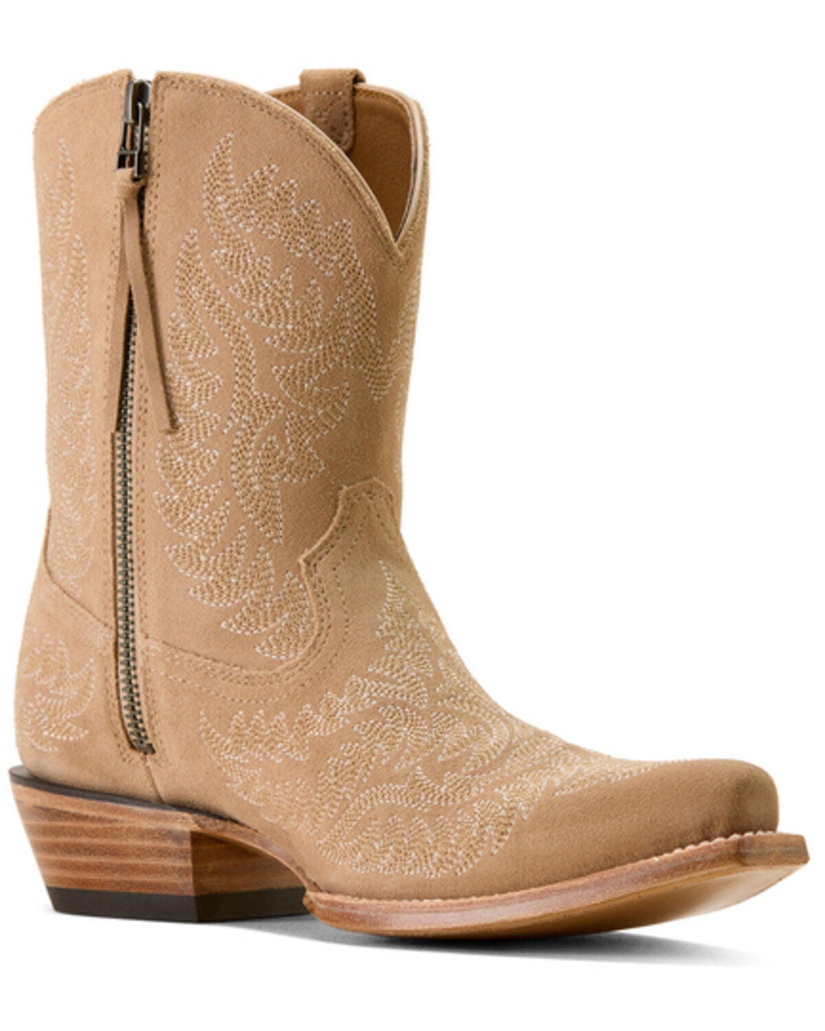 Image #1 - Ariat Women's Cate Suede Short Western Boots - Snip Toe, Coral, hi-res
