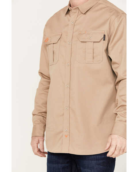 Image #3 - Hawx Men's FR Solid Long Sleeve Button Down Woven Work Shirt - Big & Tall, Beige/khaki, hi-res
