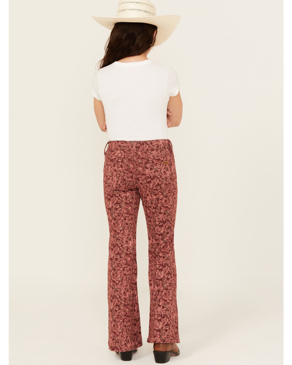 Image #3 - Rock & Roll Denim Girls' Floral Horseshoe Print Flare Stretch Denim Jeans, Brown, hi-res