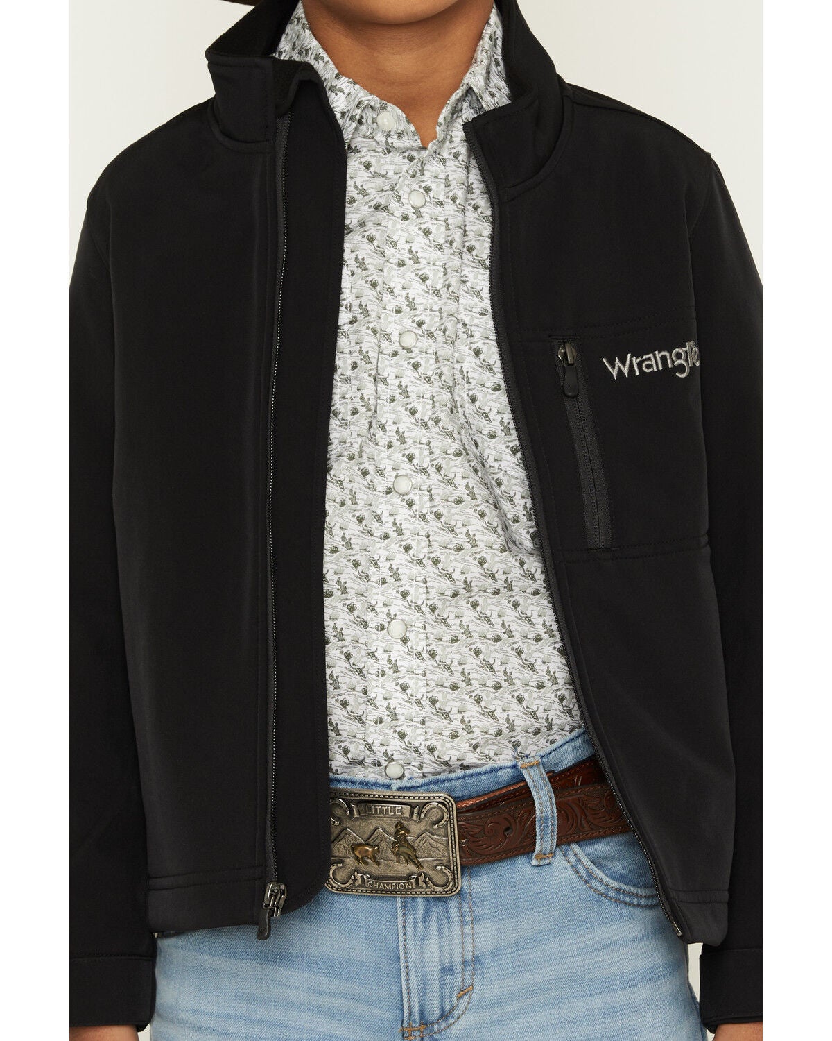 Image #3 - Wrangler Boys' Western Trail Team Logo Zip Jacket, Black, hi-res