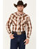 Image #1 - Cowboy Hardware Men's Hombre Plaid Print Long Sleeve Snap Western Shirt, Brown, hi-res