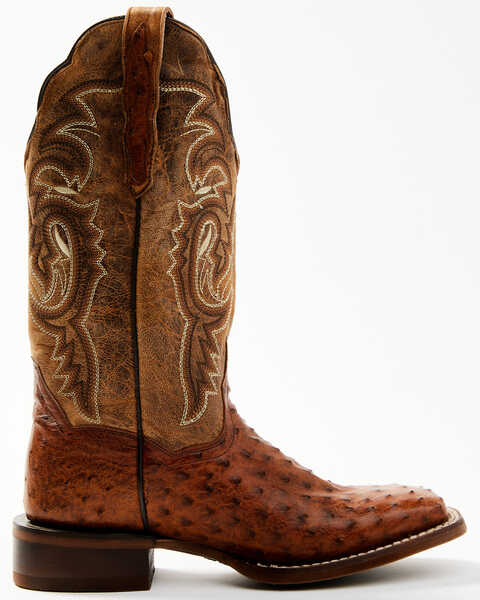 Dan Post Women's Exotic Full-Quill Ostrich Western Boots - Broad Square Toe, Brown, hi-res