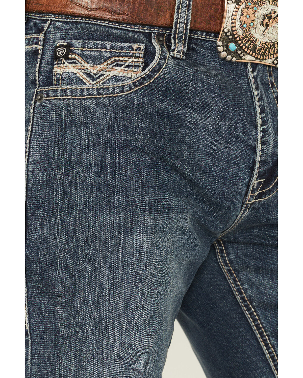 Image #2 - Rock & Roll Denim Men's Medium Wash Double Barrel Relaxed Bootcut Stretch Denim Jeans, Medium Wash, hi-res