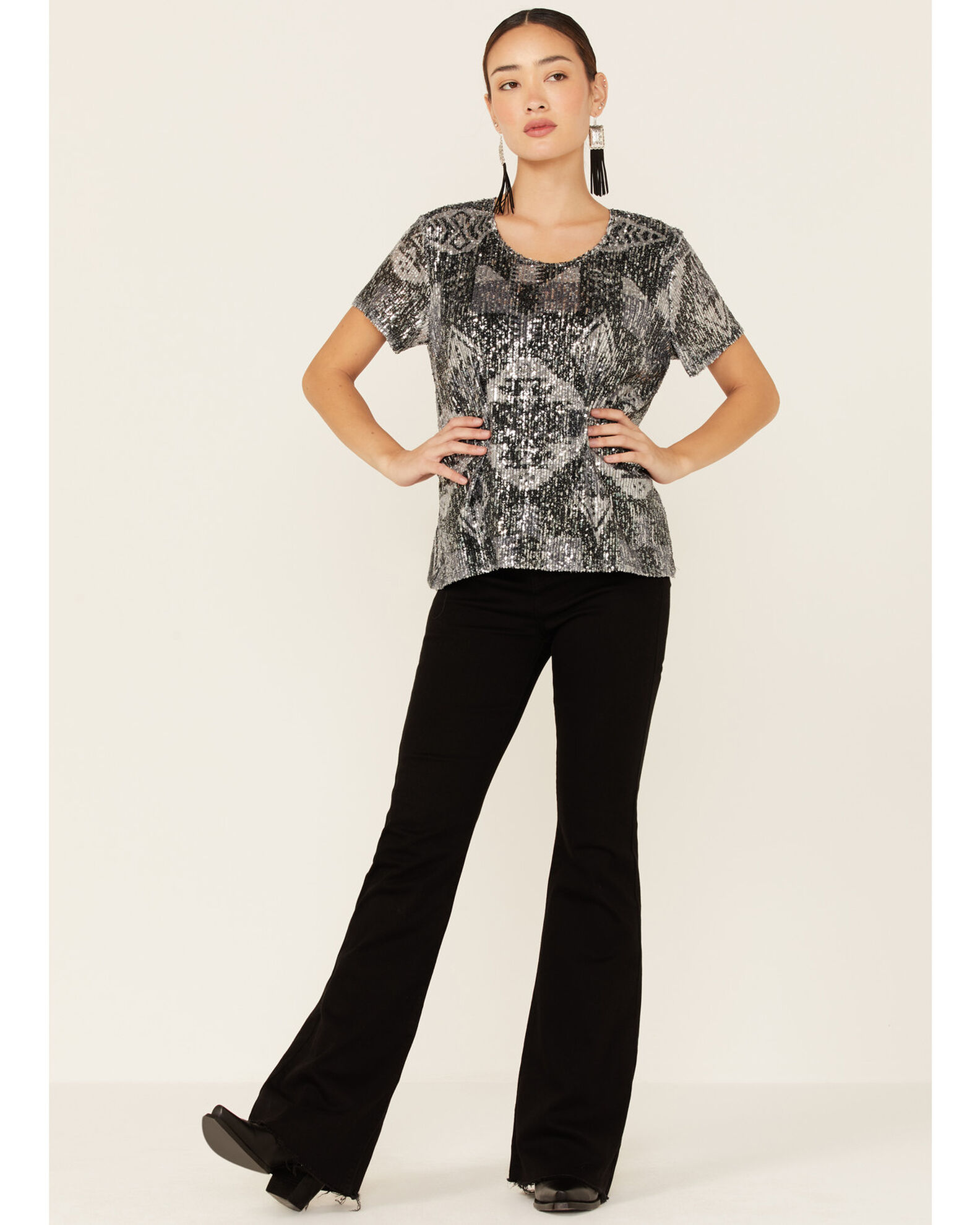 Image #4 - Tasha Polizzi Women's Sequins Starla Short Sleeve Top, Black, hi-res