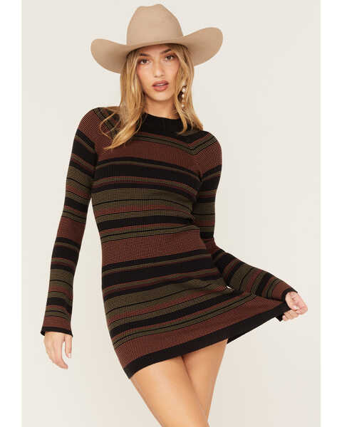Image #1 - Shyanne Women's Stripe Ribbed Sweater Dress, Black, hi-res