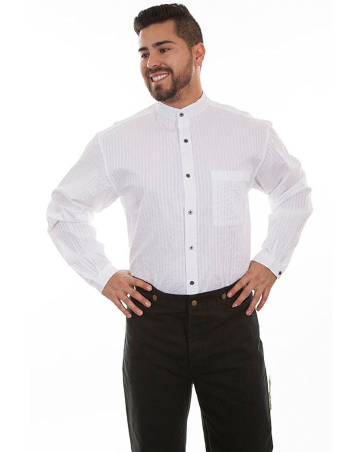 WahMaker By Scully Men's White Striped Button Long Sleeve Western Shirt - Big, White, hi-res