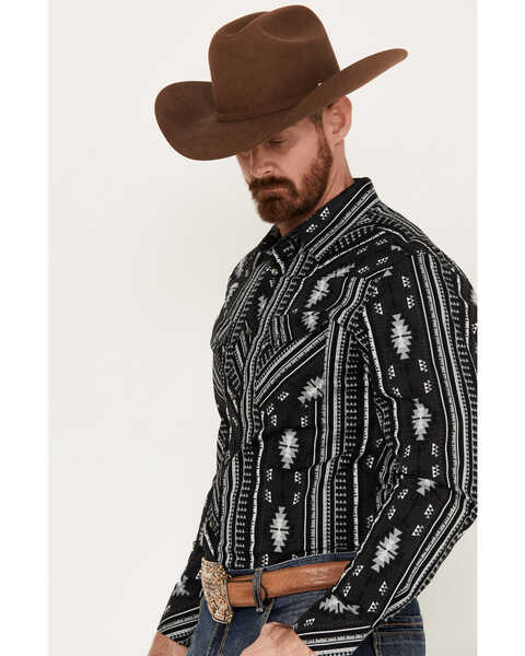 Image #2 - Rock & Roll Denim Men's Southwestern Striped Long Sleeve Western Snap Shirt, Black, hi-res