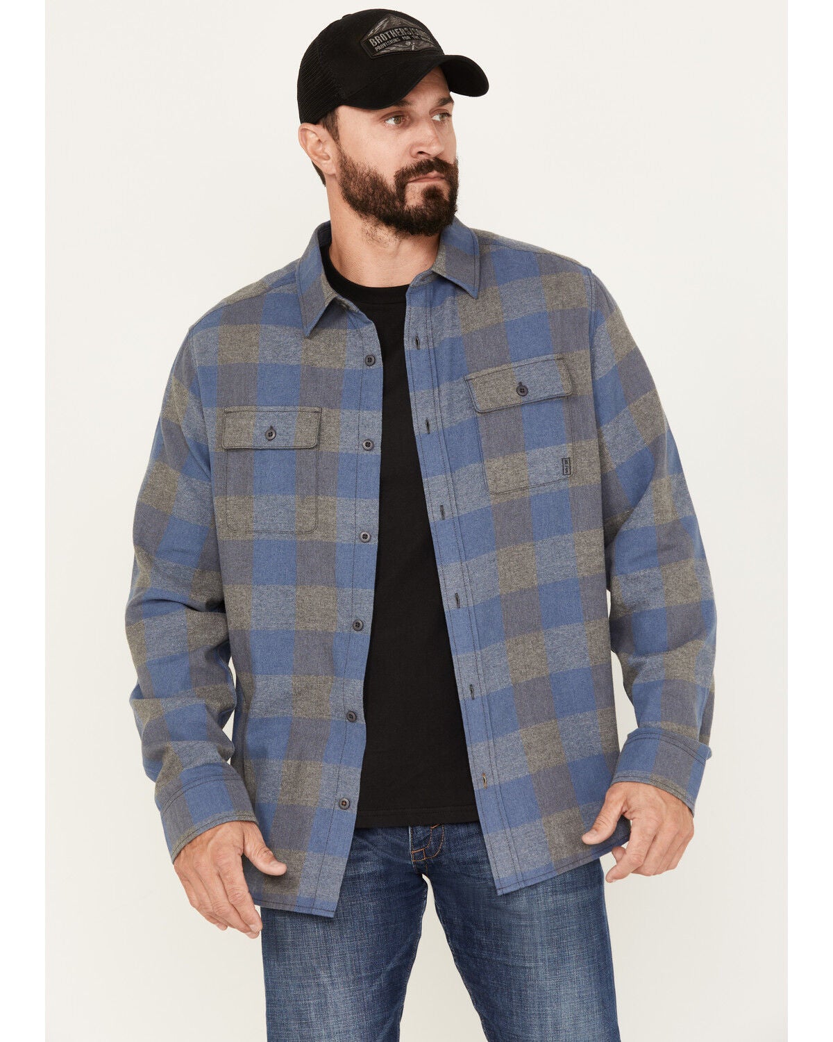 Brothers and Sons Men's Buffalo Checkered Print Long Sleeve Button Down Western Flannel Shirt, Blue, hi-res