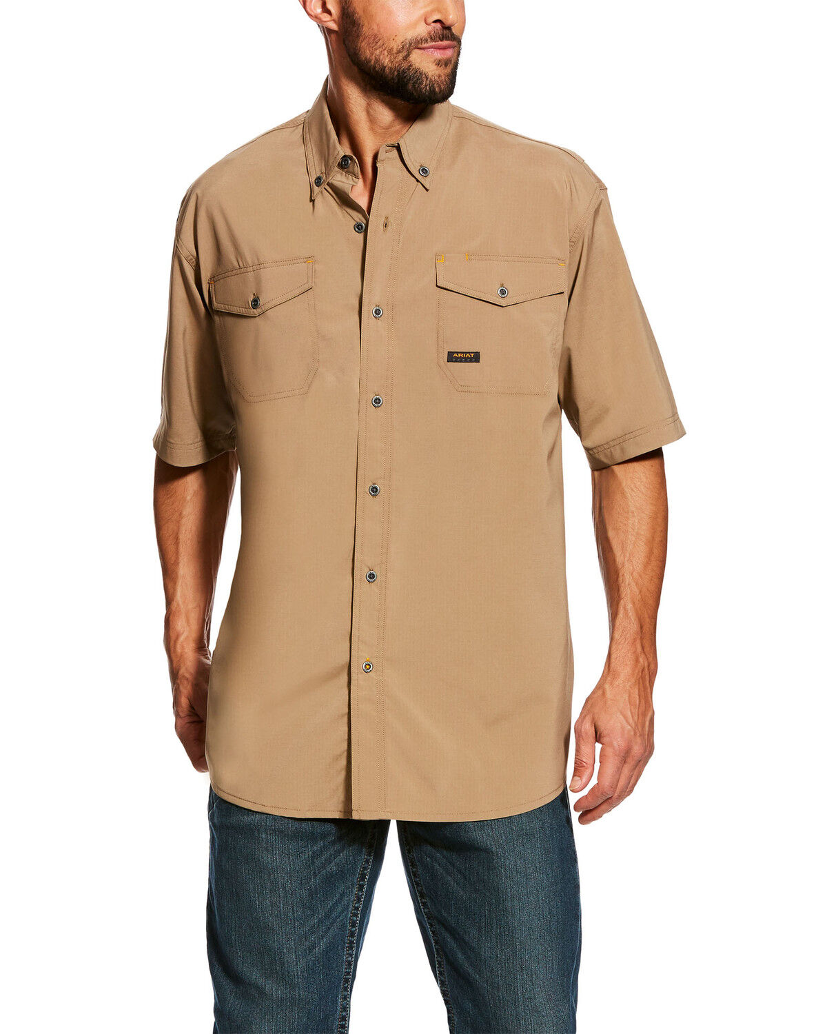 Image #1 - Ariat Men's Rebar Made Tough VentTEK Short Sleeve Work Shirt - Tall, Beige/khaki, hi-res