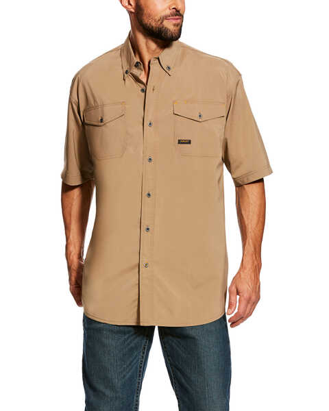 Ariat Men's Rebar Made Tough VentTEK Short Sleeve Work Shirt - Tall , Beige/khaki, hi-res