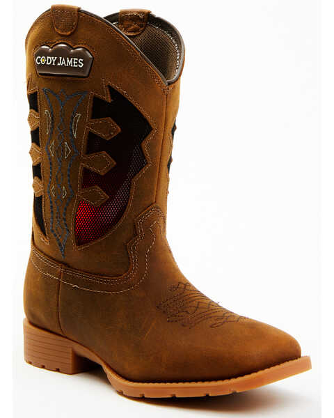 Cody James Boys' Light Up Western Boots - Broad Square Toe, Brown, hi-res