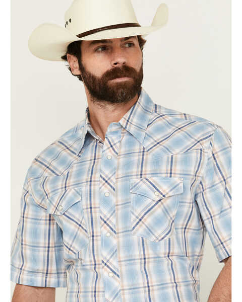 Image #2 - Wrangler 20X Men's Advanced Comfort Plaid Print Short Sleeve Snap Stretch Western Shirt , Blue, hi-res