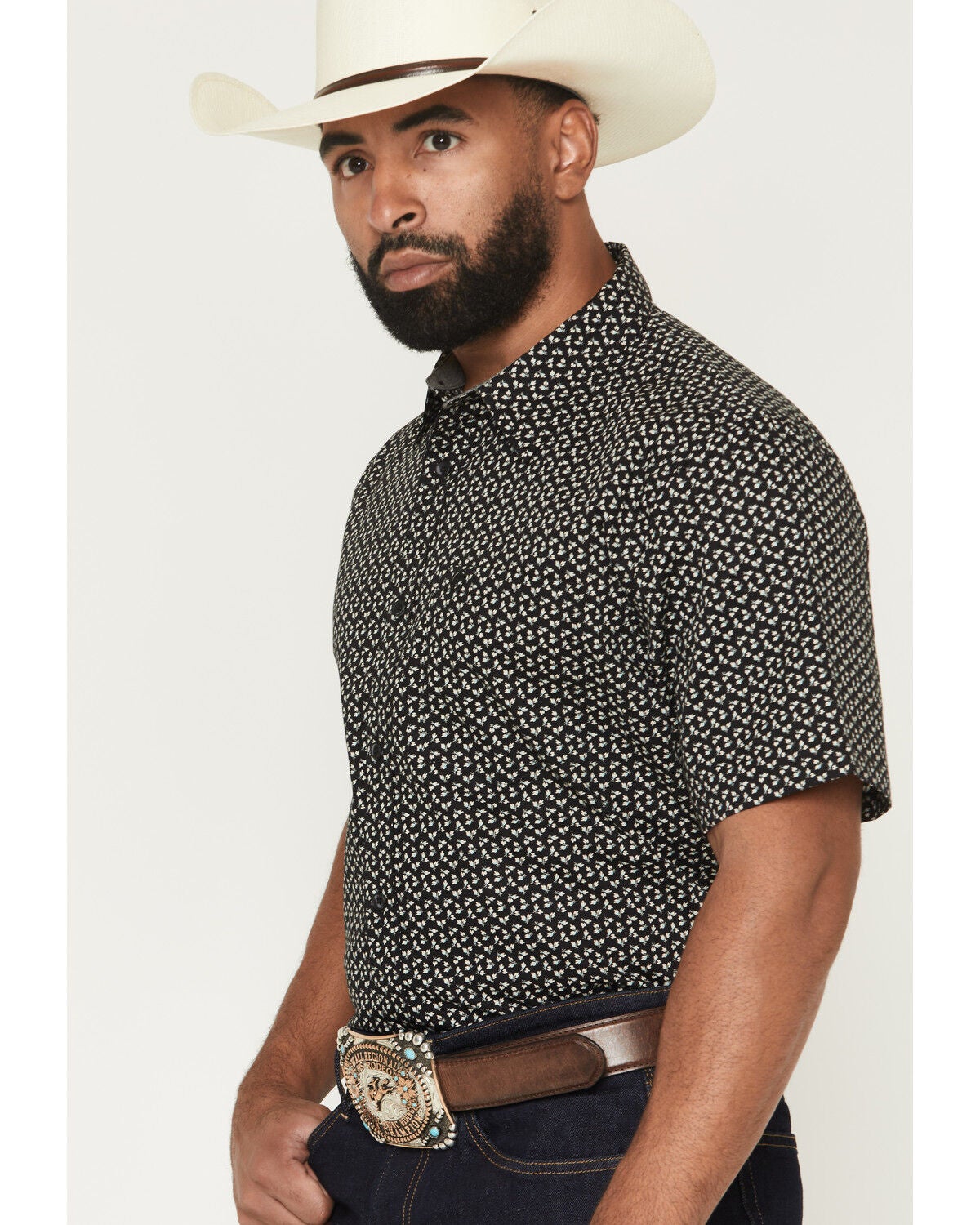 Image #2 - Cody James Men's Shiloh Micro Floral Print Short Sleeve Button-Down Stretch Western Shirt - Tall, Black, hi-res