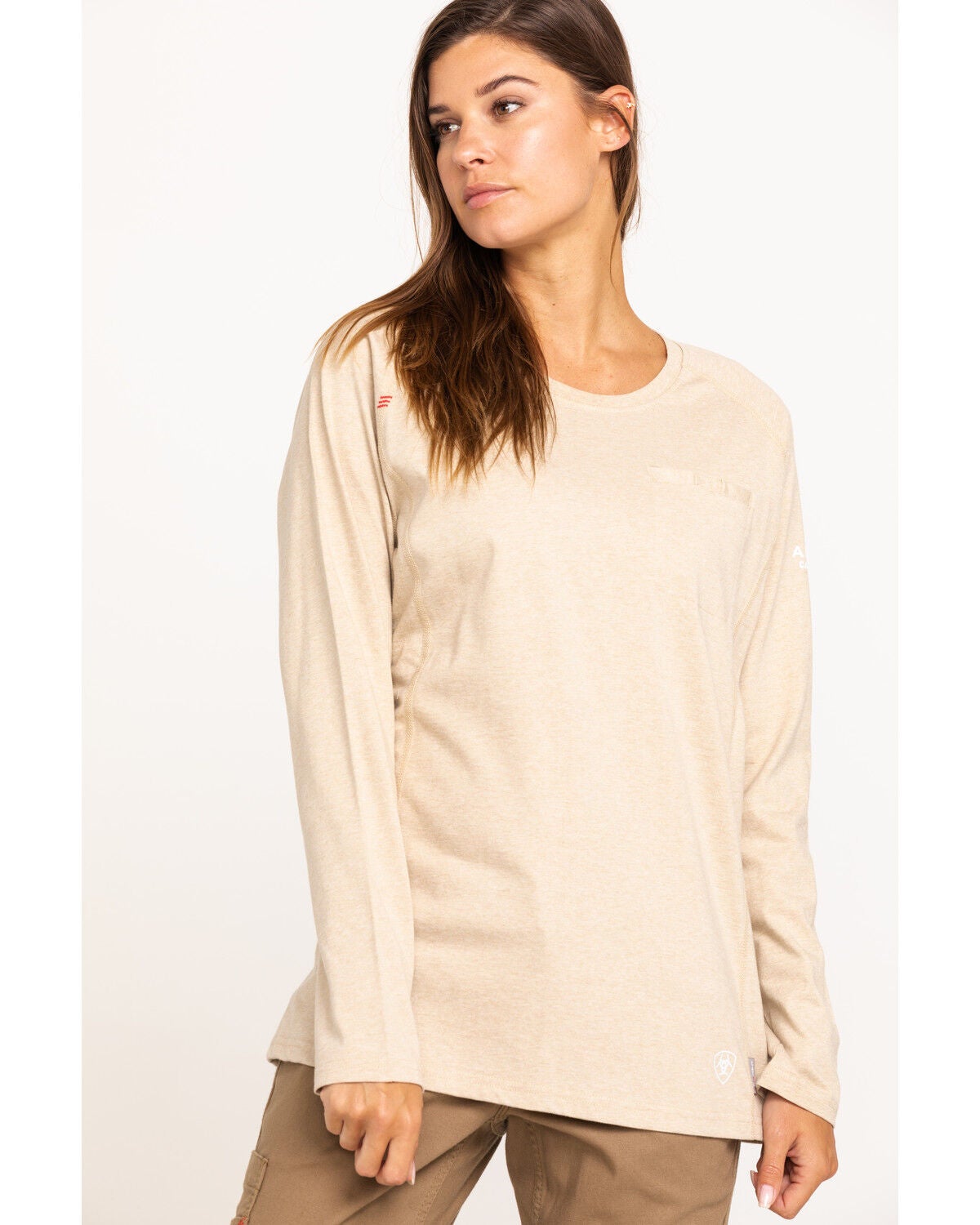 Ariat Women's FR Air Crew Long Sleeve Work Tee, Tan/brown, hi-res