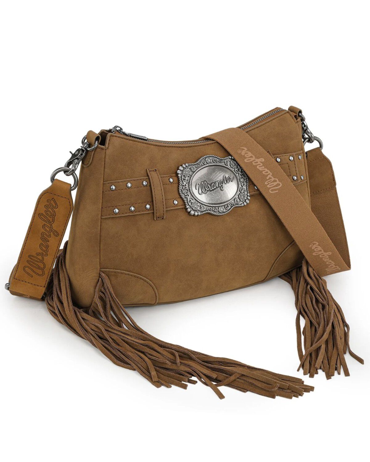 Image #1 - Wrangler Women's Fringe Buckle Hobo Bag, Brown, hi-res