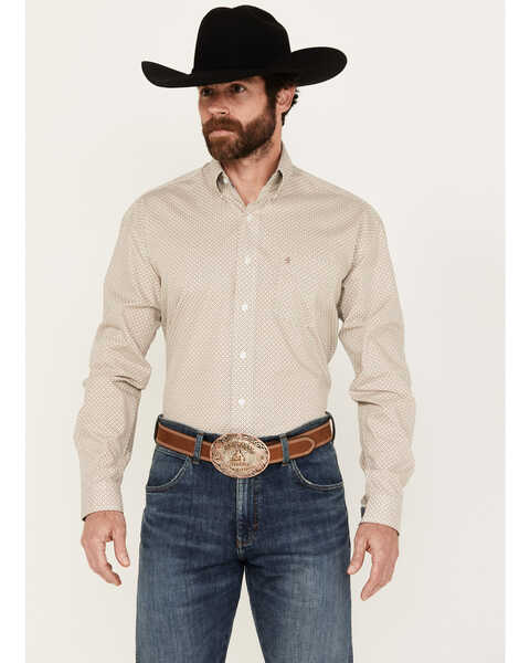Image #1 - Stetson Men's Geo Print Long Sleeve Button Down Western Shirt, Brown, hi-res