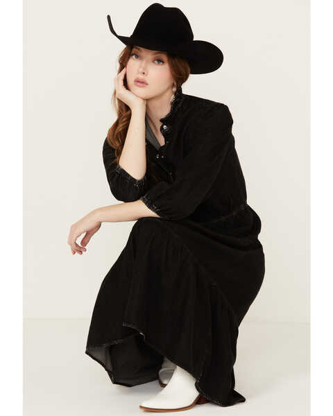 Image #1 - Driftwood Women's Long Sleeve Denim Midi Dress , Black, hi-res