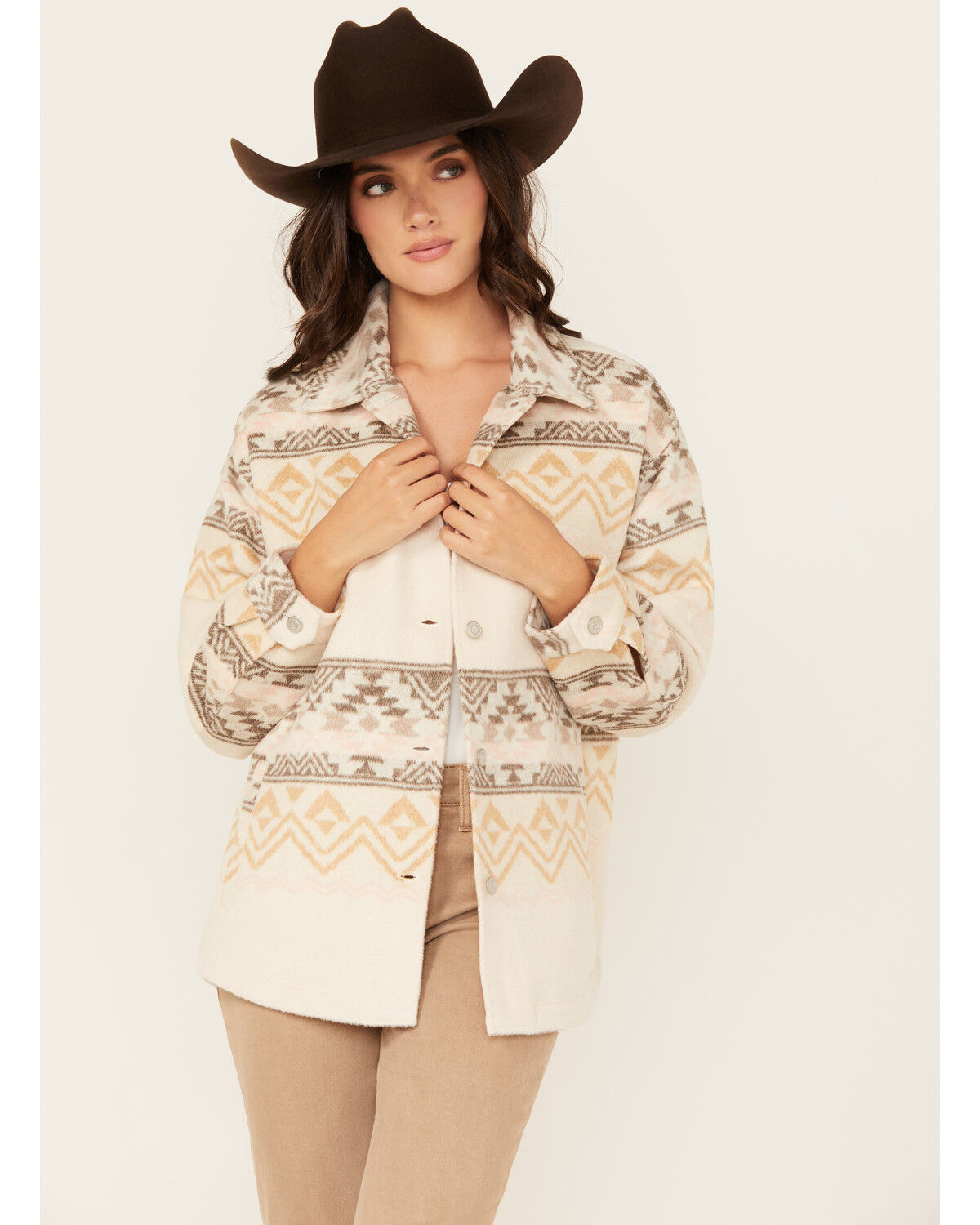 Image #2 - Ashley Women's Southwestern Print Button-Down Shacket, Cream, hi-res