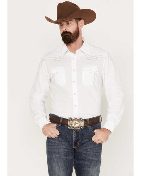 Image #1 - Wrangler Men's Rock 47 Long Sleeve Western Pearl Snap Shirt, White, hi-res