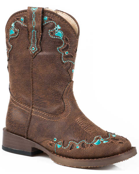 Roper Toddler Girls' Vintage Crystal Western Boots - Square Toe  , Brown, hi-res