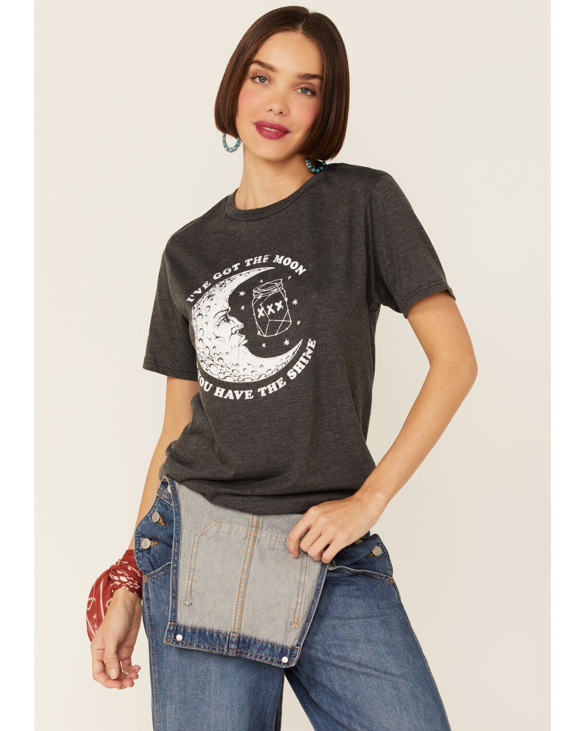 Image #1 - American Highway Women's Short Sleeve Charcoal Gray We Got the Moon if You Have the Shine T-Shirt, Charcoal, hi-res