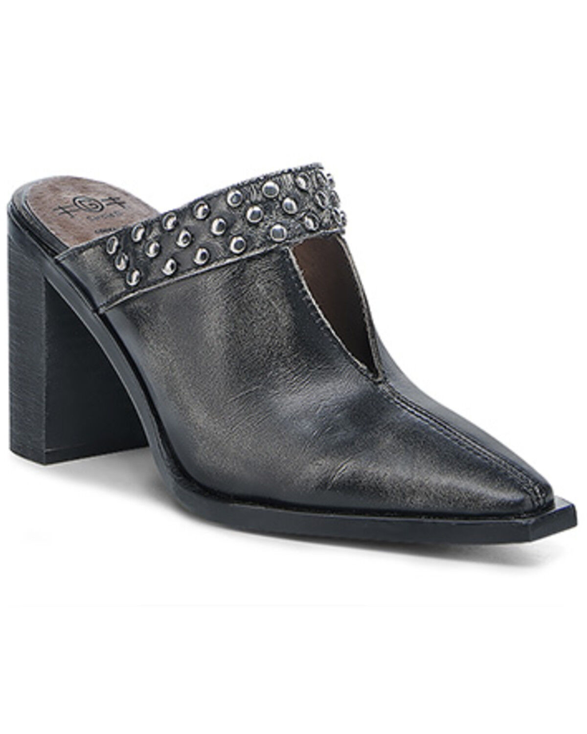 Image #1 - Circle G Women's Distressed Studded Mules, Black, hi-res