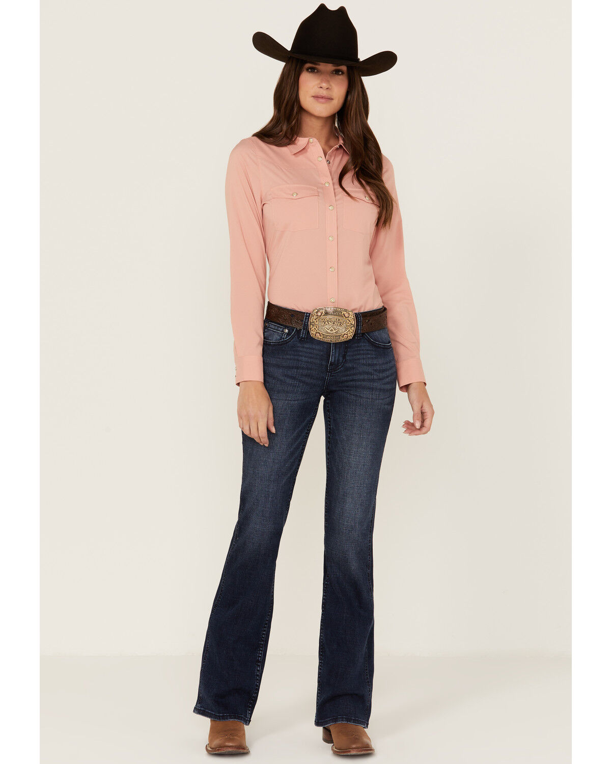 Image #2 - RANK 45® Women's Outdoor Vented Yoke Long Sleeve Riding Snap Western Shirt, Rust Copper, hi-res