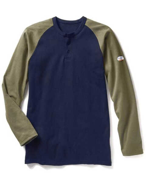Rasco Men's FR Two Tone Henley Long Sleeve Work Shirt - Big , Navy, hi-res