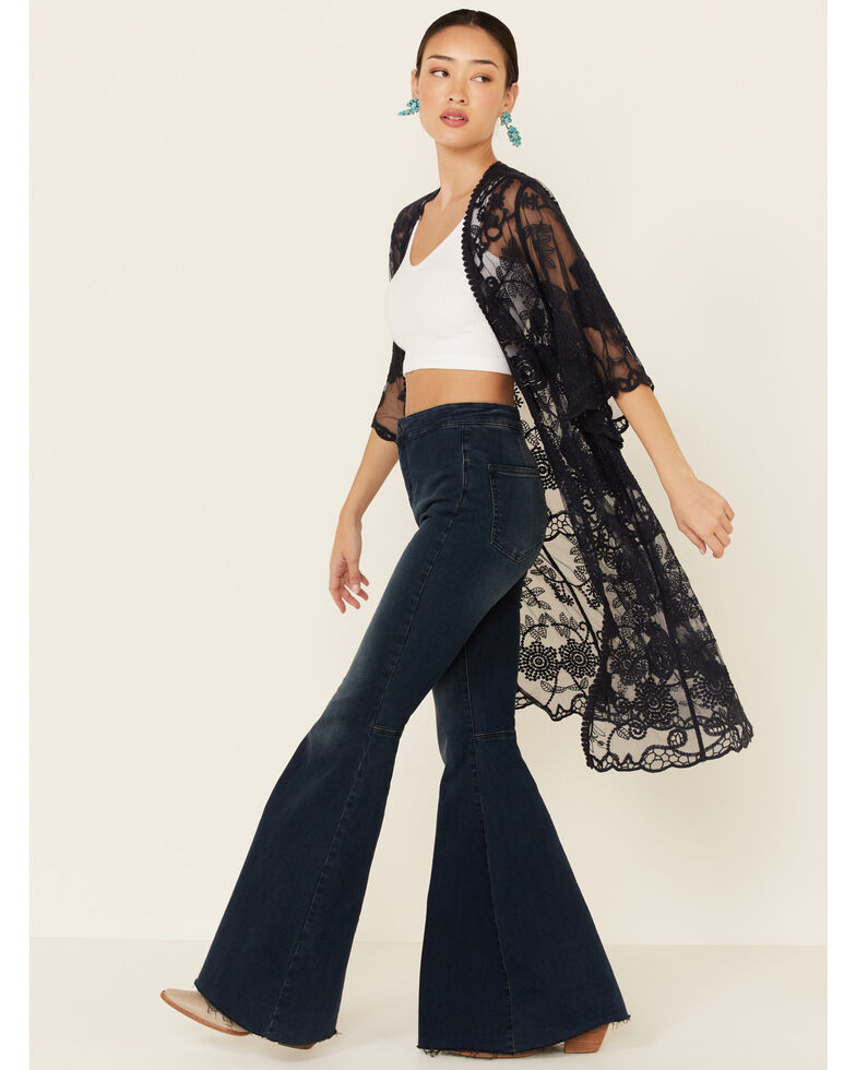 Shyanne Women's Lace Duster Kimono, Navy, hi-res