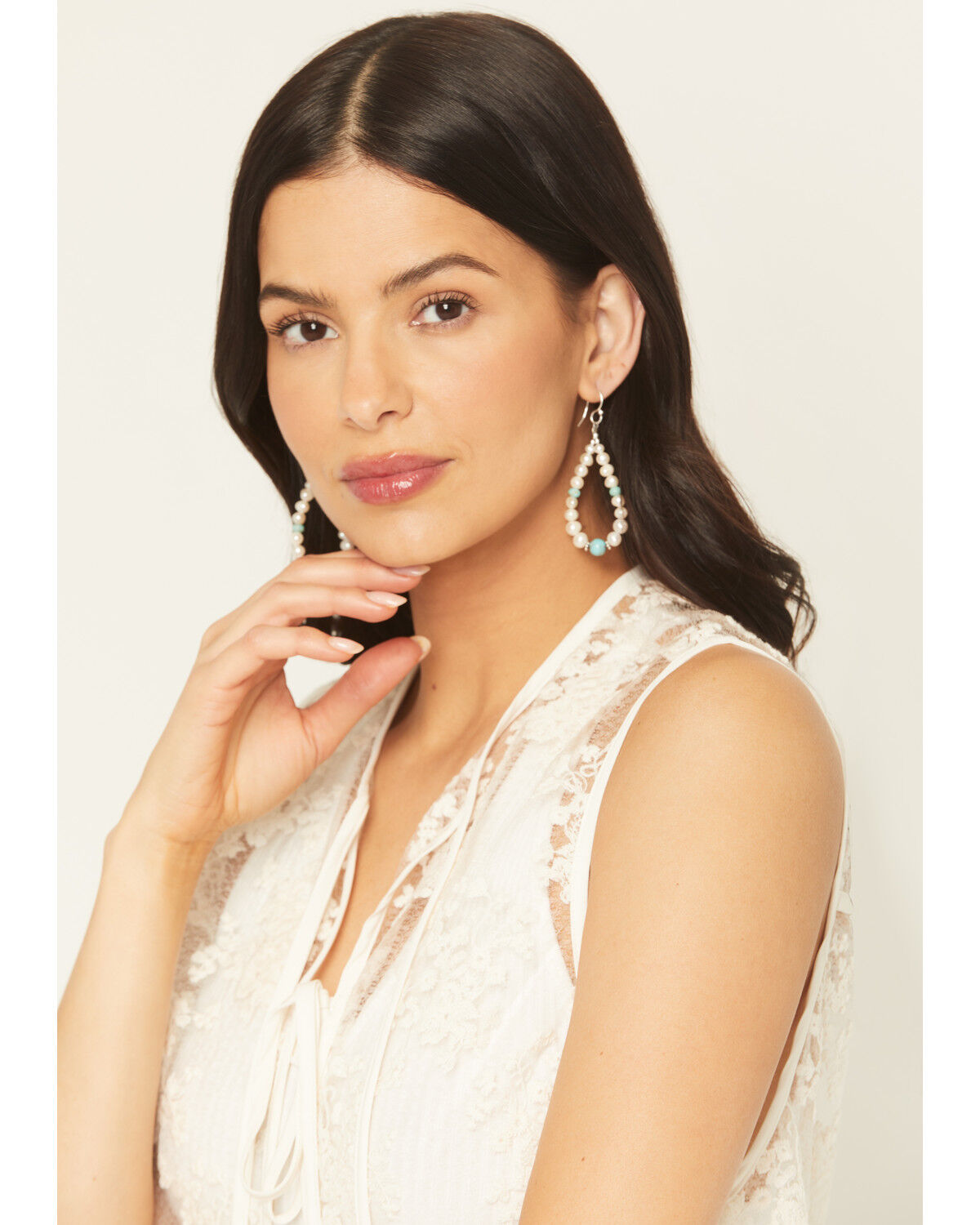 Image #1 - Paige Wallace Women's Pearl Loop Earrings, Silver, hi-res