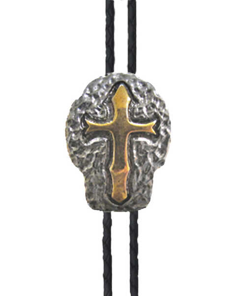 AndWest Men's Silver Hammered Cross Bolo Tie , Silver, hi-res