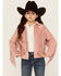 Image #1 - Fornia Girls' Star Patch Fringe Jacket , Light Pink, hi-res