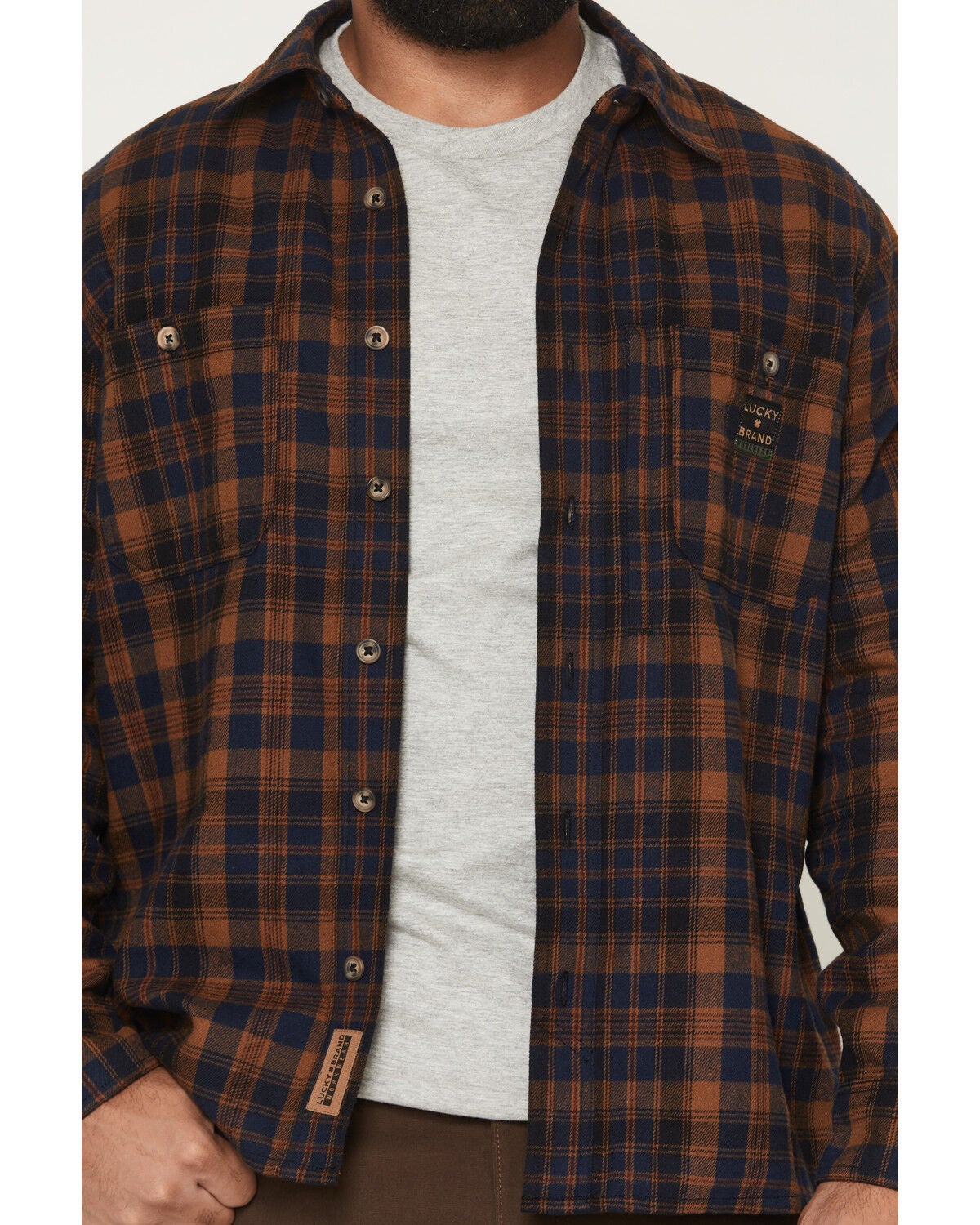 Image #3 - Lucky Brand Workwear Men's Elstar Plaid Print Long Sleeve Button-Down Flannel Shirt, Bronze, hi-res