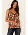 Idyllwind Women's Rust Floral Print Little Lace Cami , Rust Copper, hi-res