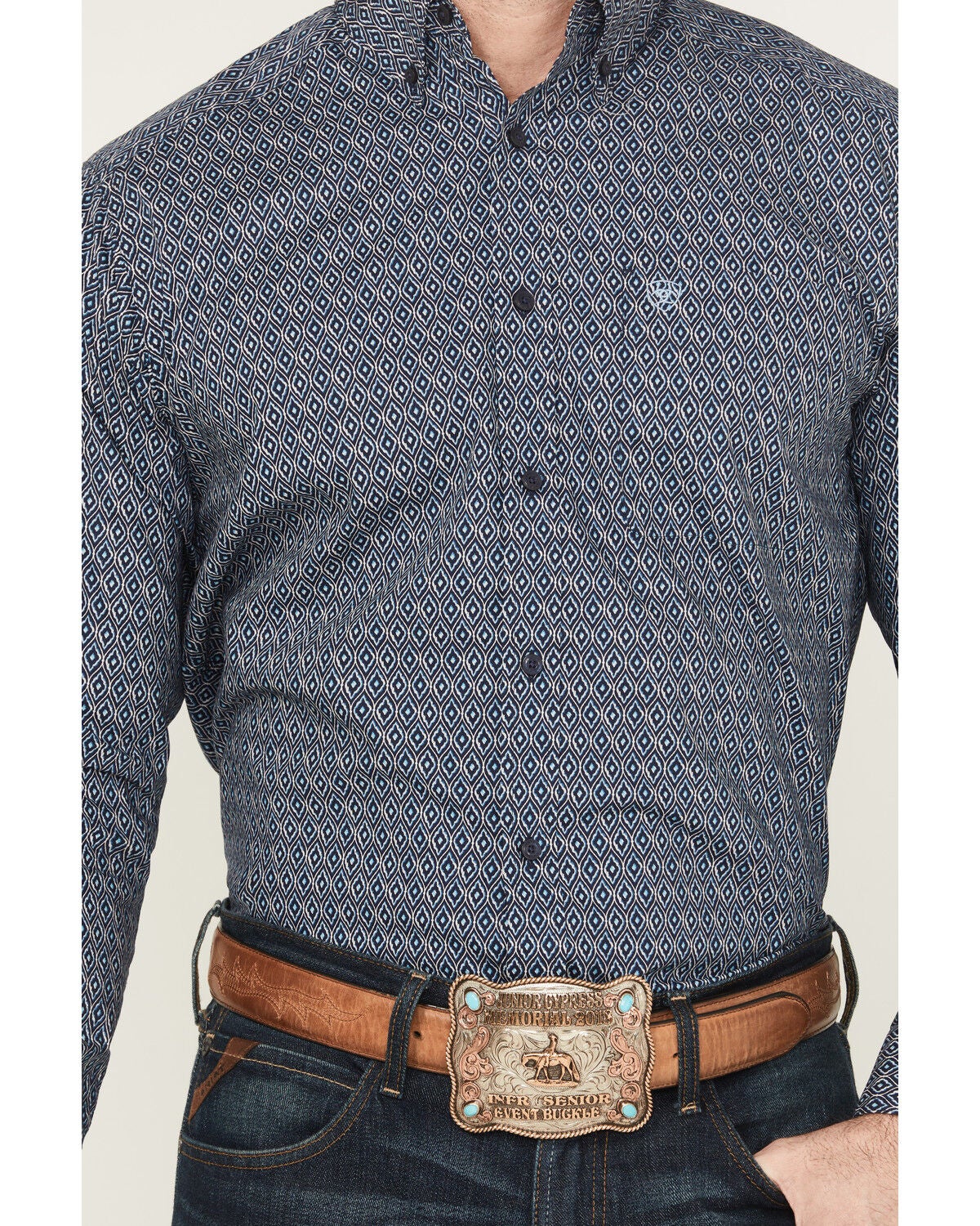Image #3 - Ariat Men's Colson Geo Print Long Sleeve Button-Down Western Shirt - Tall, Navy, hi-res