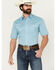 Image #1 - Panhandle Men's Southwestern Print Short Sleeve Pearl Snap Stretch Western Shirt, Aqua, hi-res