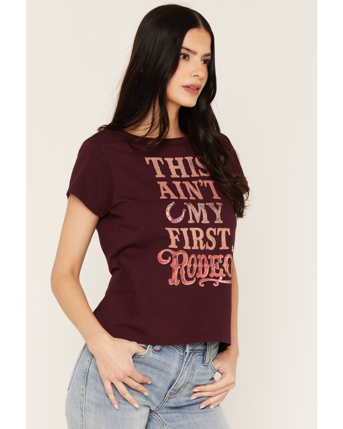 Image #2 - Idyllwind Women's This Ain't My First Rodeo Short Sleeve Graphic Tee, Wine, hi-res