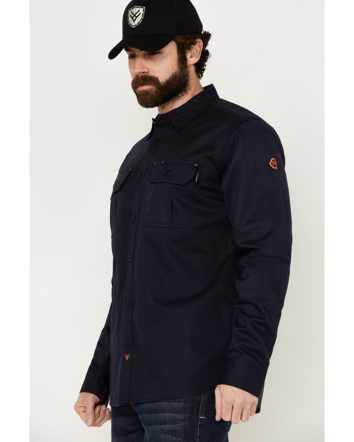 Image #2 - Hawx Men's FR Woven Long Sleeve Button-Down Work Shirt - Tall, Navy, hi-res