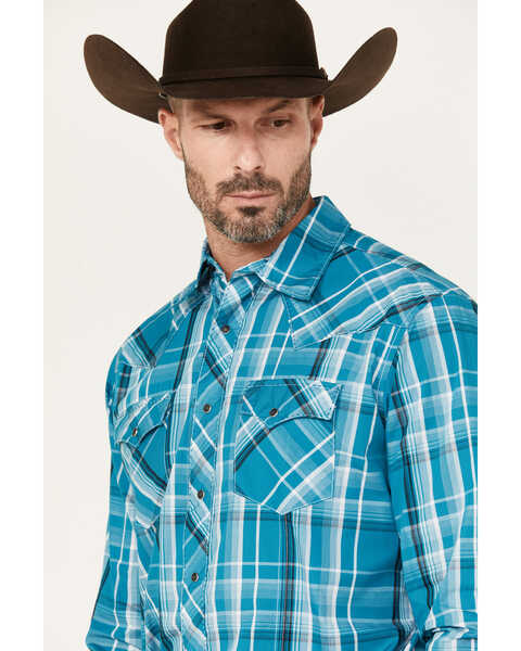 Image #2 - Wrangler Men's Plaid Print Long Sleeve Snap Western Shirt, Teal, hi-res