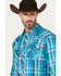 Image #2 - Wrangler Men's Plaid Print Long Sleeve Snap Western Shirt, Teal, hi-res